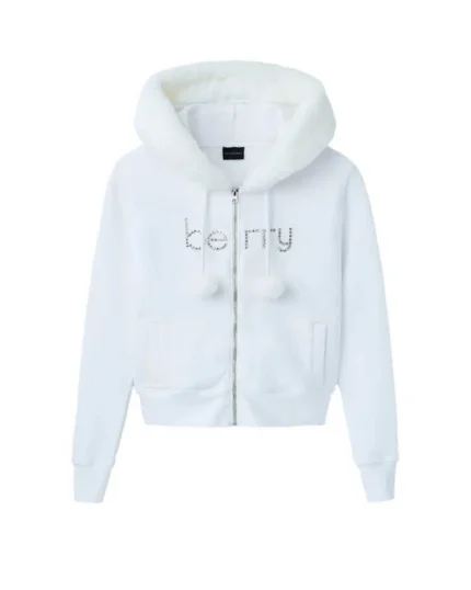 GV Gallery Pom Pom Zip Up Hoodie White