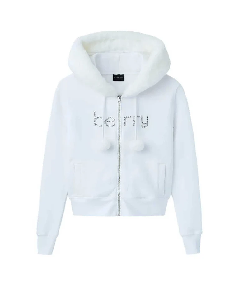 GV Gallery Pom Pom Zip Up Hoodie White GV Gallery Pom Pom Zip Up Hoodie White